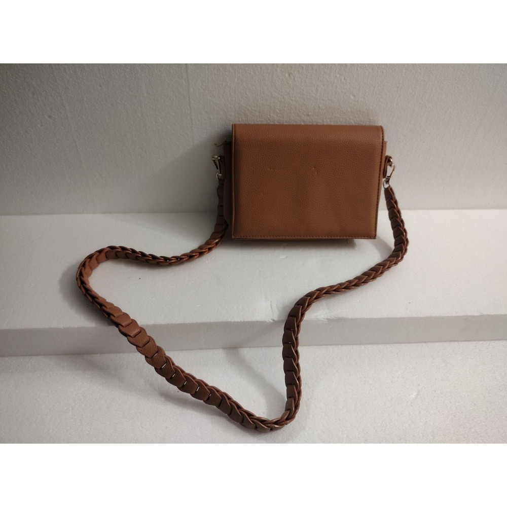 Womens Tan Crossbody Bag Braided Strap Triple Compartment Small Purse